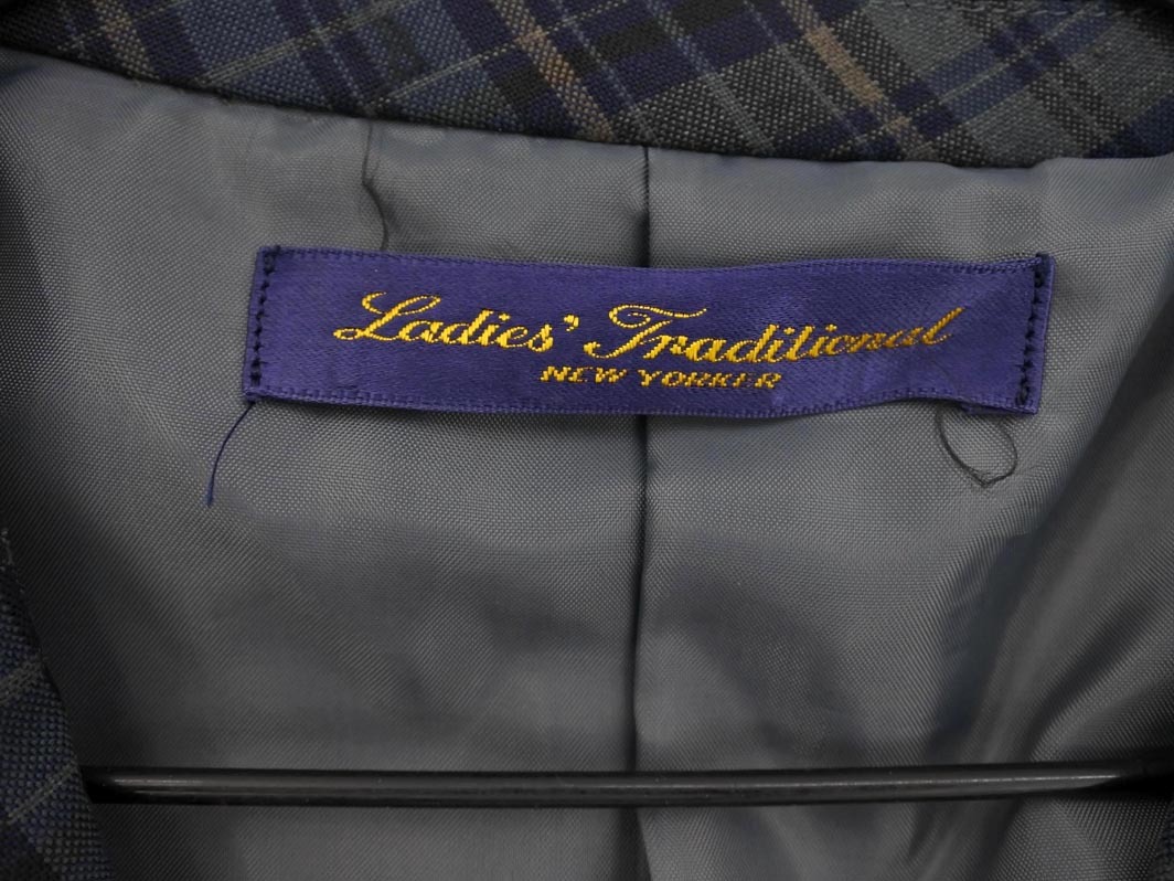 NEWYORKER ニューヨーカー ウール混 チェック テーラード ジャケット size7A-2/紺 ◇■ ☆ fjd1 レディース_画像4