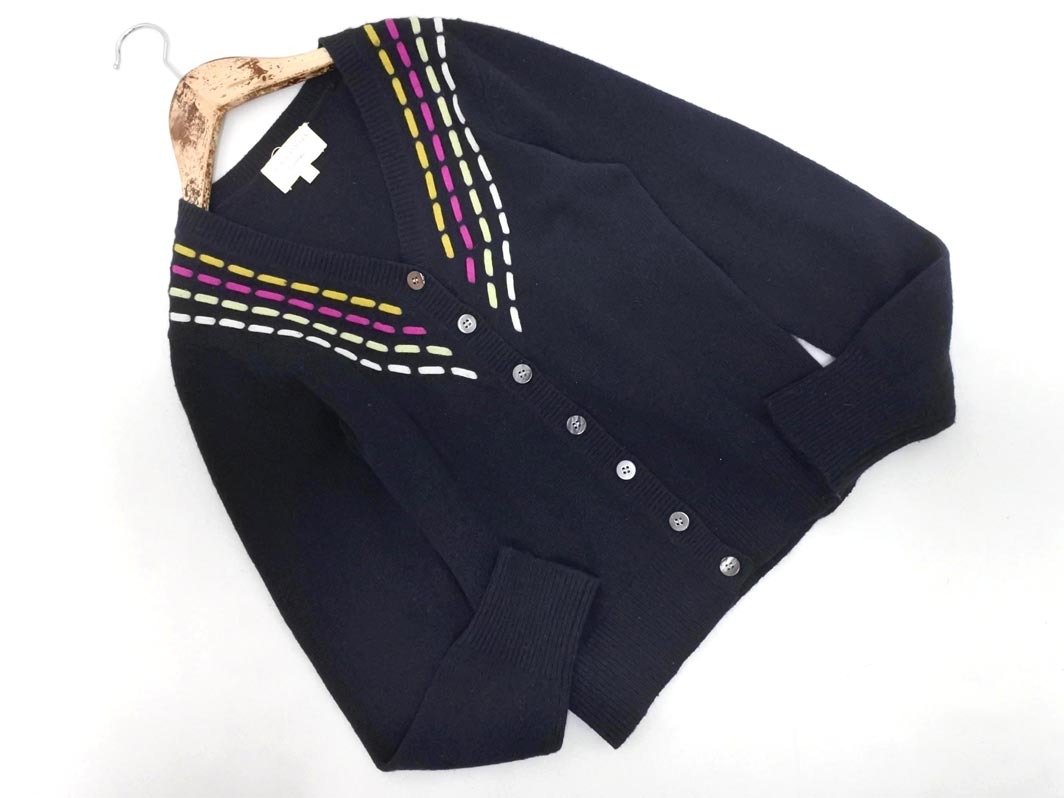 LAURA ASHLEY ローラ アシュレイ ウール混 Vネック カーディガン size1/紺 ◇■ ☆ fjd1 レディース_画像1