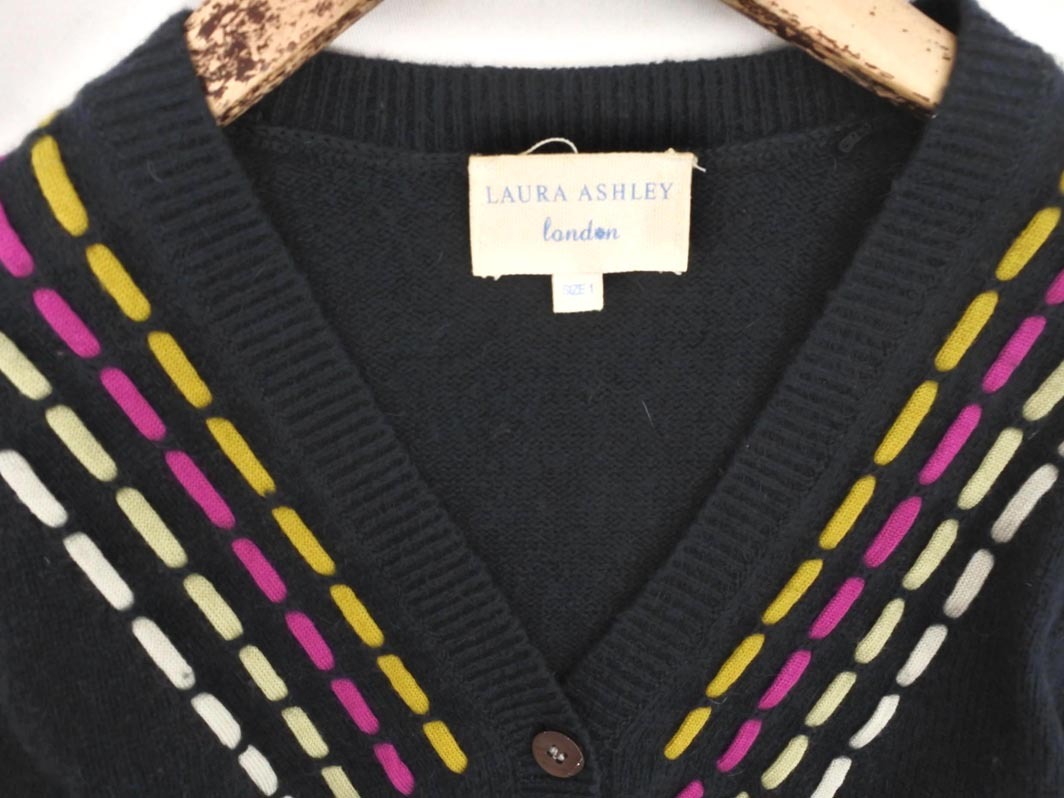 LAURA ASHLEY ローラ アシュレイ ウール混 Vネック カーディガン size1/紺 ◇■ ☆ fjd1 レディース_画像3