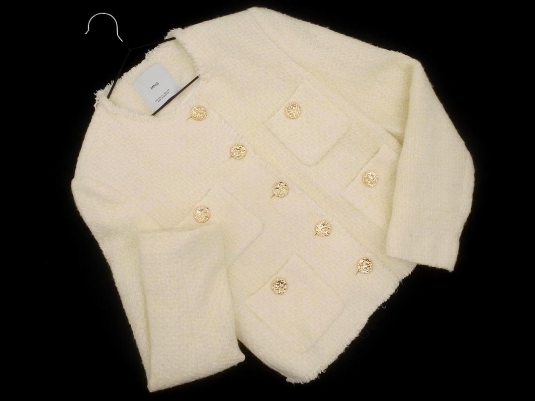 MNG マンゴ ツイード ノーカラー ジャケット sizeXS/オフホワイト ◇■ ☆ fjd1 レディース_画像1