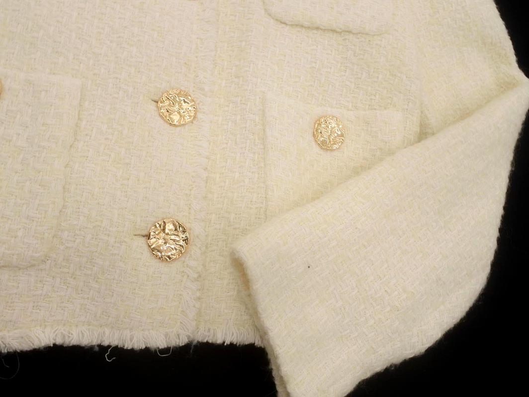 MNG マンゴ ツイード ノーカラー ジャケット sizeXS/オフホワイト ◇■ ☆ fjd1 レディース_画像3