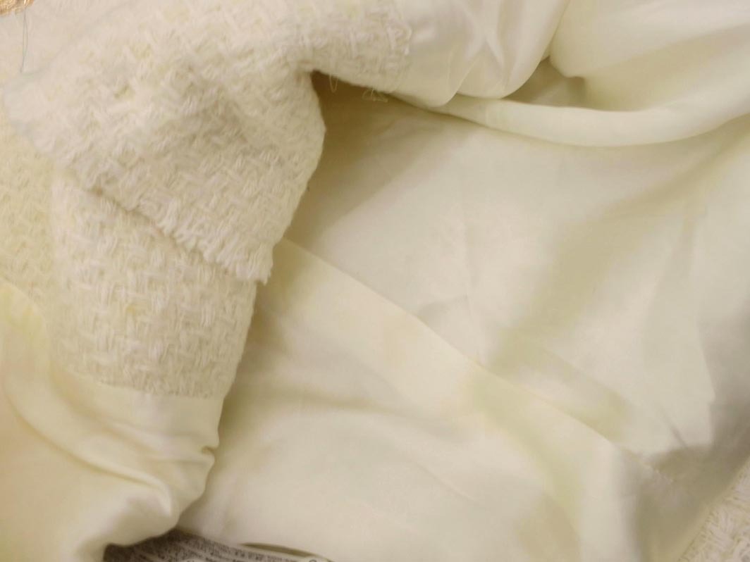 MNG マンゴ ツイード ノーカラー ジャケット sizeXS/オフホワイト ◇■ ☆ fjd1 レディース_画像4