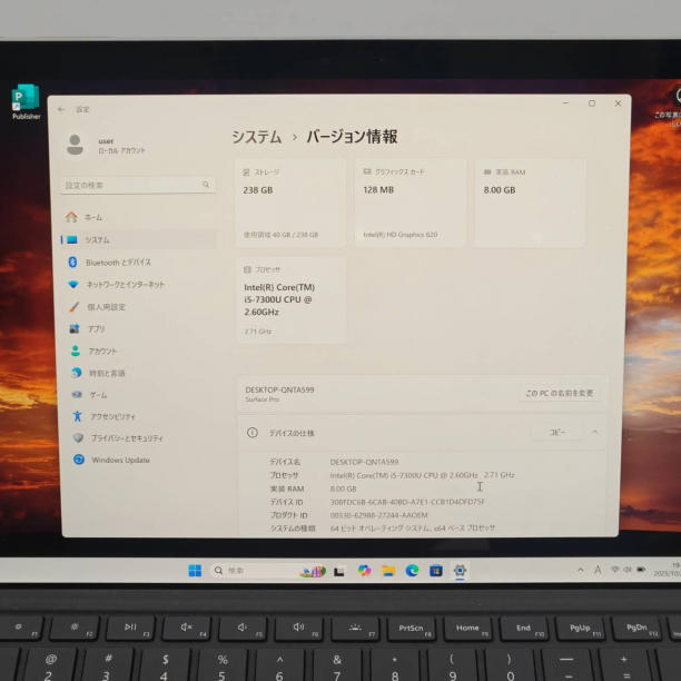 ペン付き 動作◎ 12.3 2in1 タブレットPC Surface Pro5 1796 Core i5-7300U windows11 pro 8GB SSD256GB カメラあり オフィス (C196)_画像6