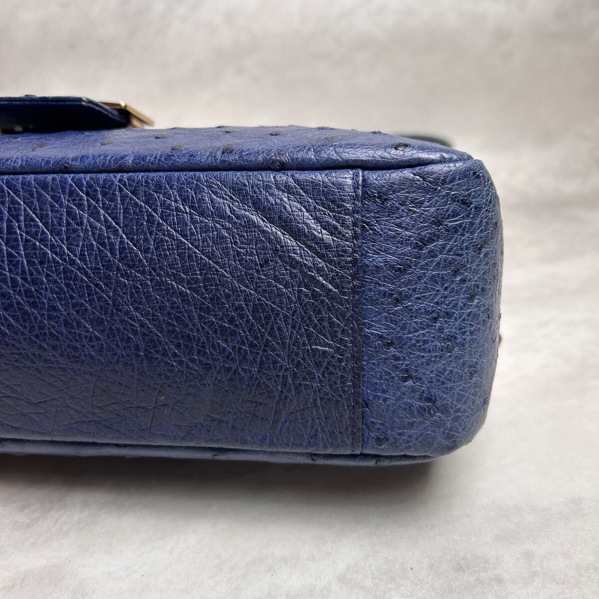 定価70萬円! JRA認定! オーストリッチ 駝鳥革 エキゾチックレザー ゴールド 金具 ワンショルダーバッグ ハンドバッグ ブルー 青 希少カラー