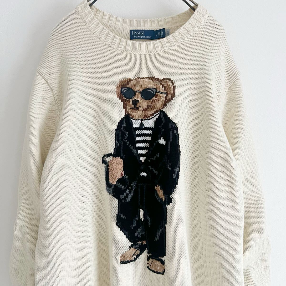 【定価6.4万】正規品 Polo by Ralph Lauren ポロバイラルフローレン ベア コットンブレンド セーター ホワイト レディースLサイズ_画像4