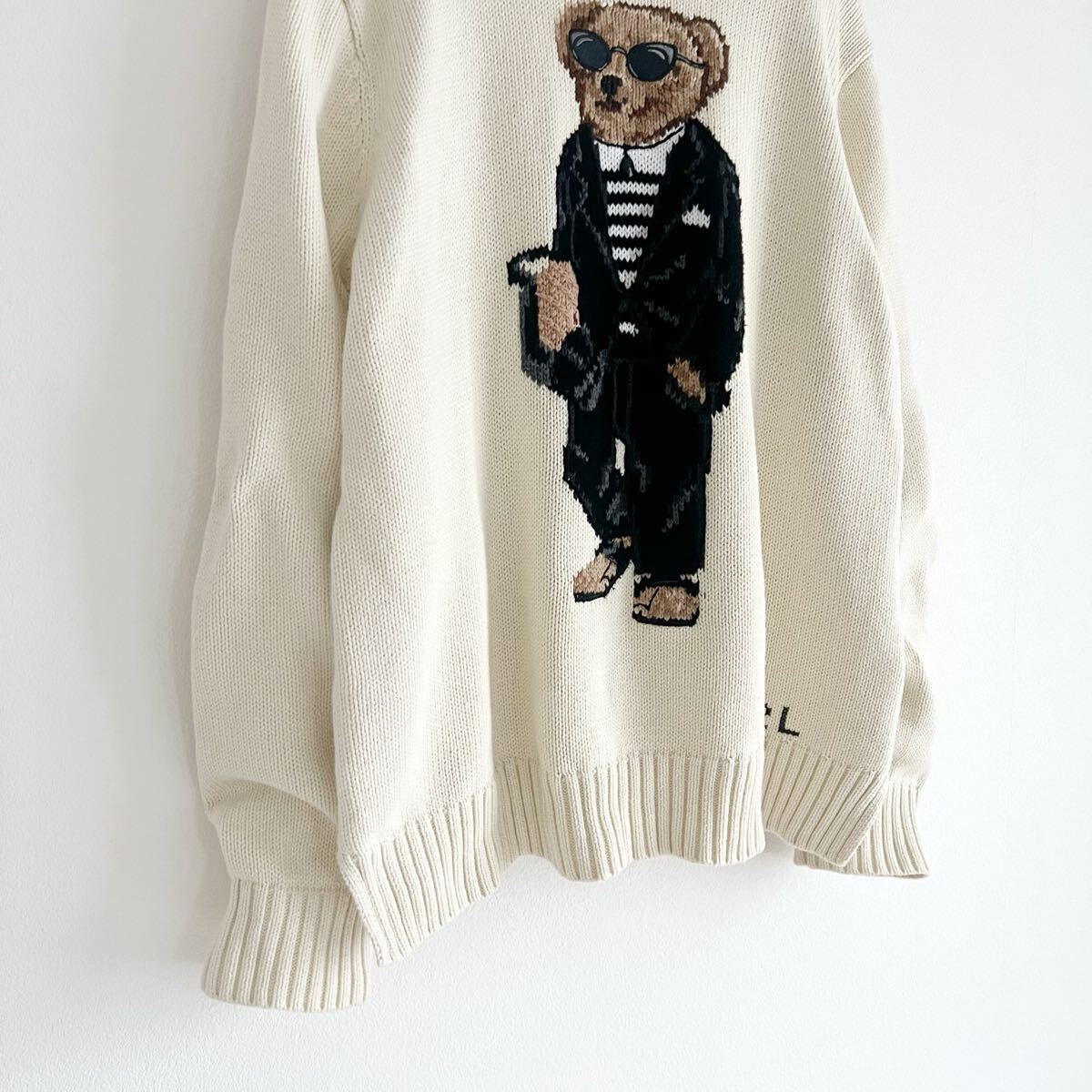 【定価6.4万】正規品 Polo by Ralph Lauren ポロバイラルフローレン ベア コットンブレンド セーター ホワイト レディースLサイズ_画像5