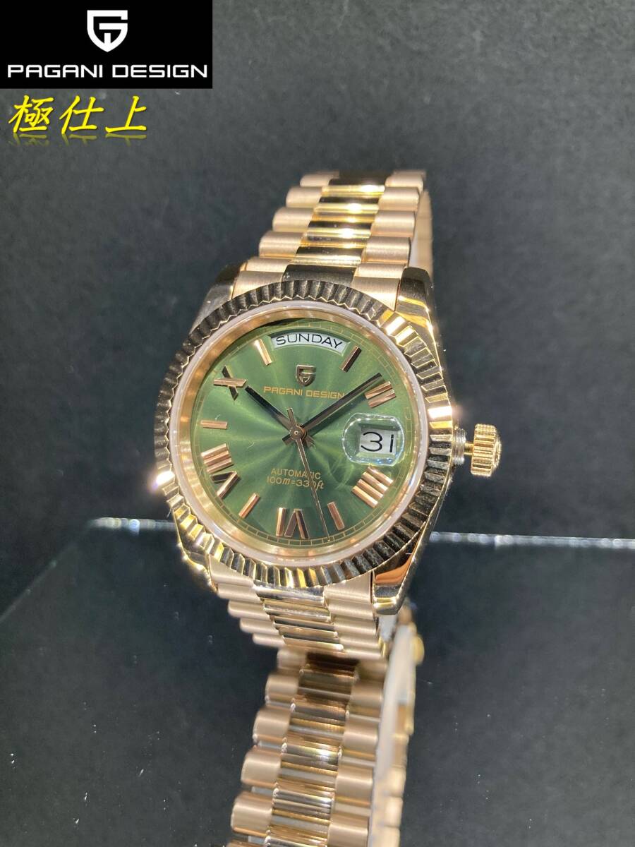 ■極仕上/調整済/10日保証付/新品に極めて近い1回だけ使用USED/中古品(機械式時計)デイデイトオマージュ・アラビア文字盤/ローズゴールド_画像2