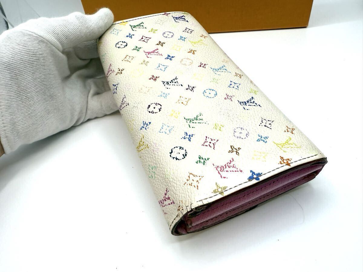 927 美品 LOUIS VUITTON ルイヴィトン M93532 モノグラムマルチカラー ルトフォイユ サラ 二つ折り 長財布 ウォレット アイボリー系 _画像3