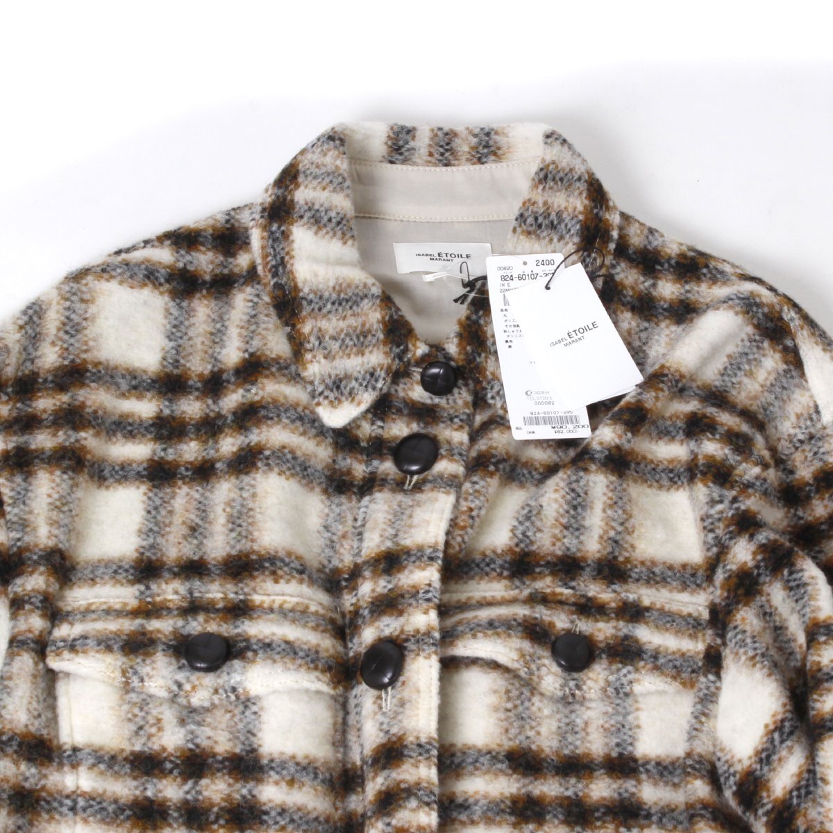 【タグ付・新品・定価90,200円】ISABEL MARANT ETOILE HARVELI SHIRT size40 ECRU 22AMA0998 イザベルマランエトワール チェック コート_画像6