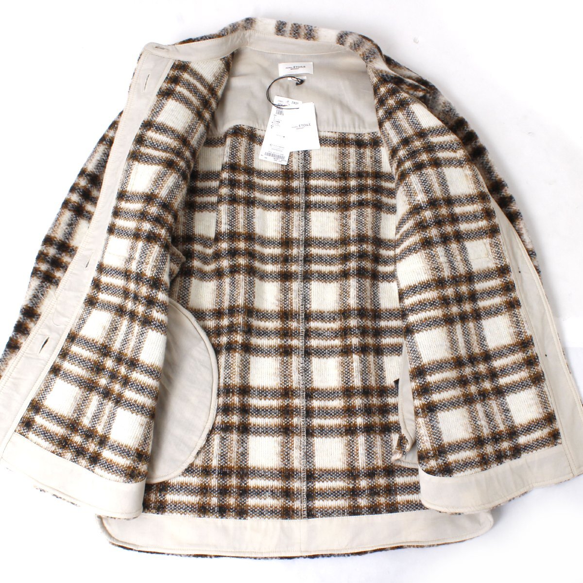 【タグ付・新品・定価90,200円】ISABEL MARANT ETOILE HARVELI SHIRT size40 ECRU 22AMA0998 イザベルマランエトワール チェック コート_画像3