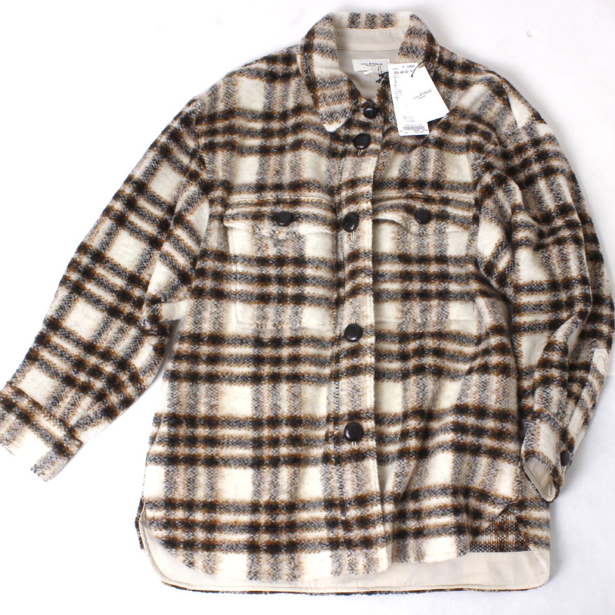 【タグ付・新品・定価90,200円】ISABEL MARANT ETOILE HARVELI SHIRT size40 ECRU 22AMA0998 イザベルマランエトワール チェック コート_画像1