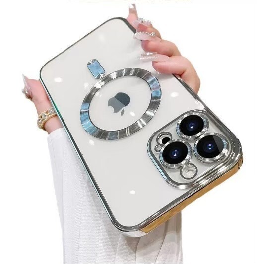 iPhoneケース iPhoneSE2 SE3 マグセーフ Magsafe クリアケース 透明ケース アイフォンカバー スマホカバー 軽量 シルバー 銀_画像2
