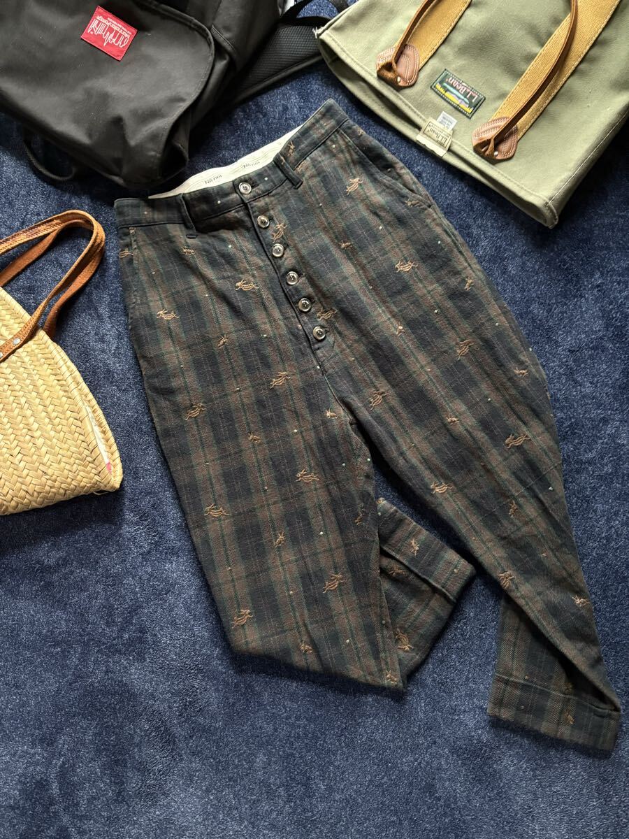 超美品 定価30,800円 Ne-net ネネット 高品質コットン ピケ生地 サルエルパンツ ハイウエスト釦 お洒落刺繍パンツ size2(M) ウエスト78cm_画像1