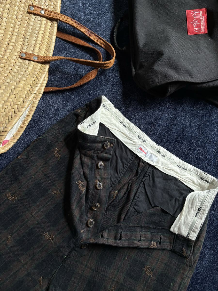 超美品 定価30,800円 Ne-net ネネット 高品質コットン ピケ生地 サルエルパンツ ハイウエスト釦 お洒落刺繍パンツ size2(M) ウエスト78cm_画像7