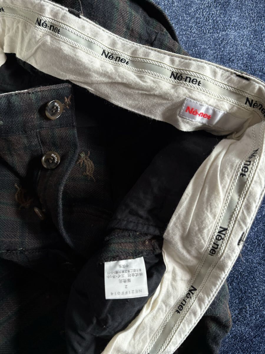 超美品 定価30,800円 Ne-net ネネット 高品質コットン ピケ生地 サルエルパンツ ハイウエスト釦 お洒落刺繍パンツ size2(M) ウエスト78cm_画像9