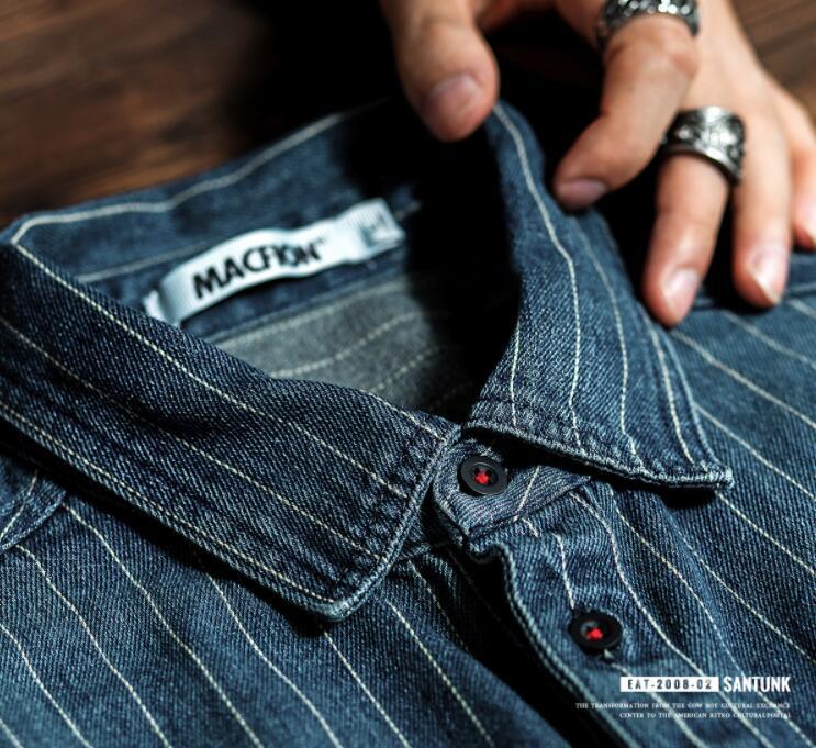 ヴィンテージワーク感がかっこいい デニムストライプボタンダウンシャツ長袖 マチ付き ダンガリーシャツ アメカジ M～3XL 新品未使用_画像8