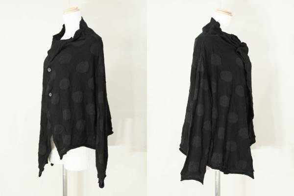 ☆美品☆Y'sヨウジヤマモト/ドット柄コットン長袖変形ニットカーディガン:2/黒yx607_画像2