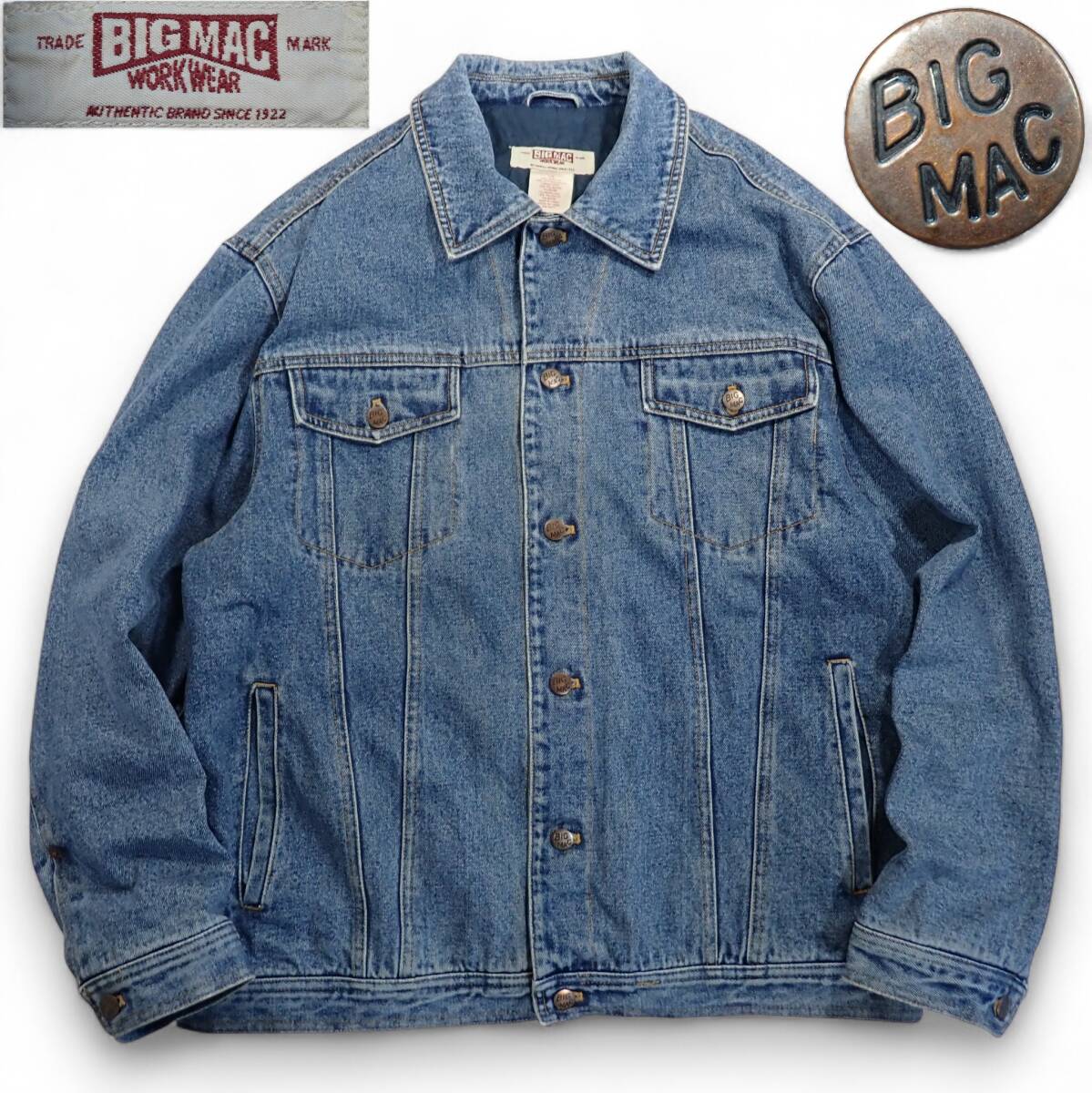 7133/BIG MAC 中綿キルティング デニム ジャケット L(実質XL程度)●USA企画 防寒 3rdタイプ トラッカー ジージャン Gジャン●洗濯済●古着_画像1