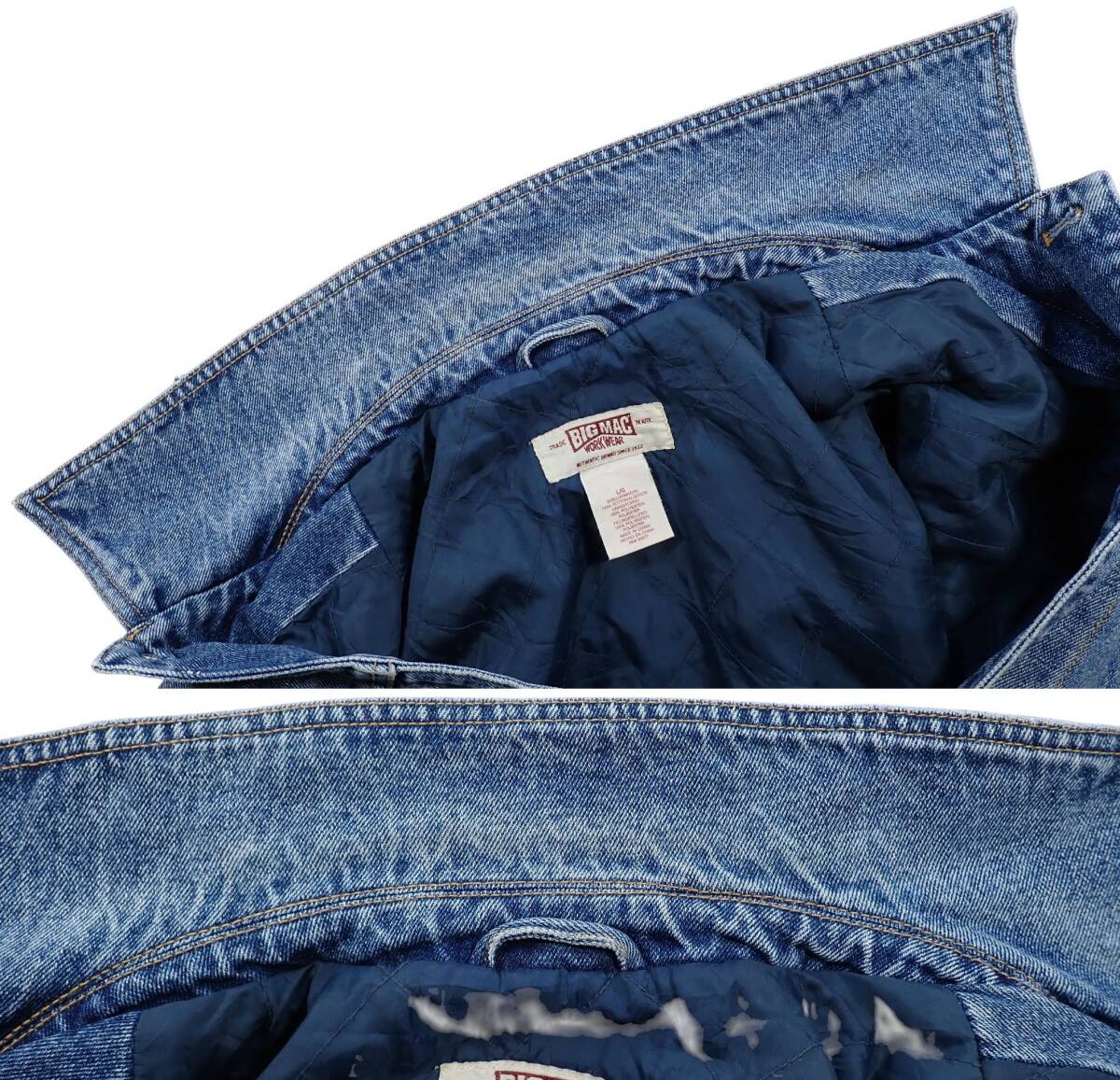 7133/BIG MAC 中綿キルティング デニム ジャケット L(実質XL程度)●USA企画 防寒 3rdタイプ トラッカー ジージャン Gジャン●洗濯済●古着_画像7
