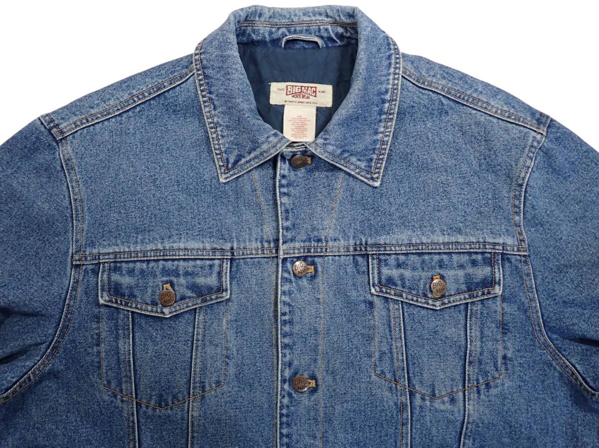 7133/BIG MAC 中綿キルティング デニム ジャケット L(実質XL程度)●USA企画 防寒 3rdタイプ トラッカー ジージャン Gジャン●洗濯済●古着_画像2