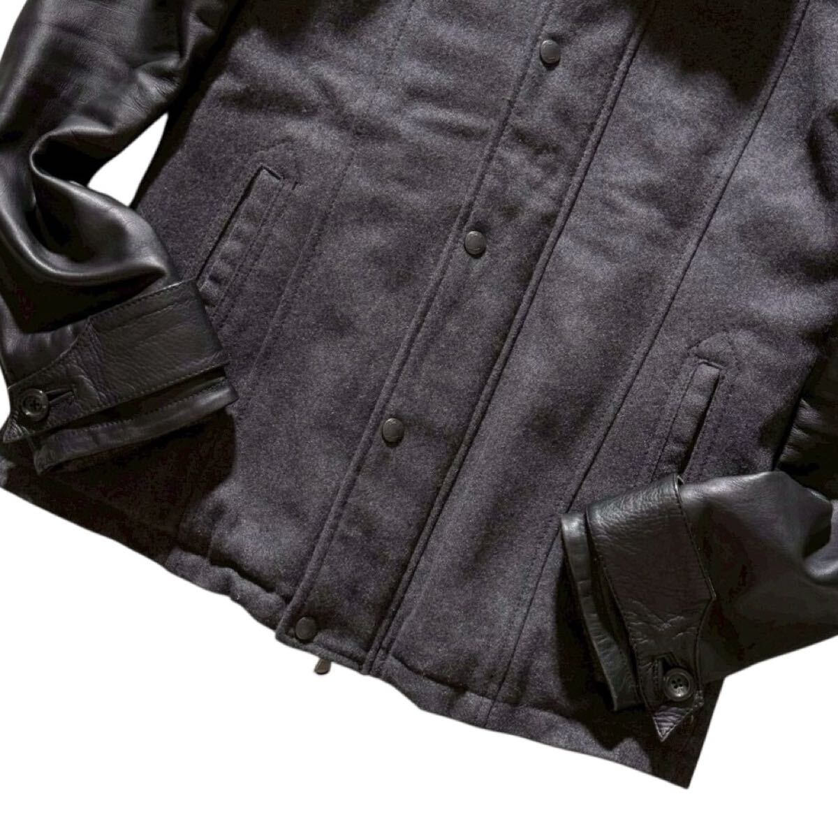 美品/L相当 TETE HOMME テットオム 袖レザー 切替 中綿 ジップ ジャケット ブルゾン スタジャン メンズ_画像5