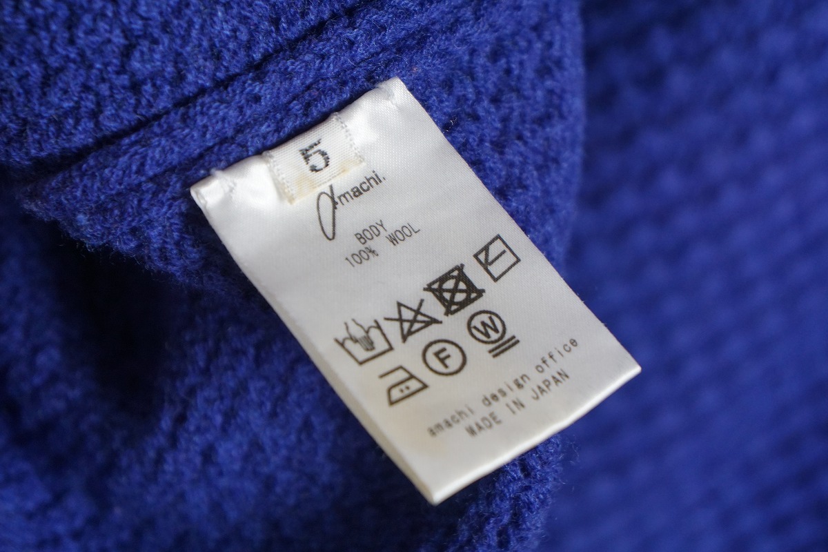 正規 amachi アマチ ウール ワッフル ニット セーター 長袖 プルオーバー ラグラン クルーネック 005n 青 サイズ5 本物 1002P★2_画像5