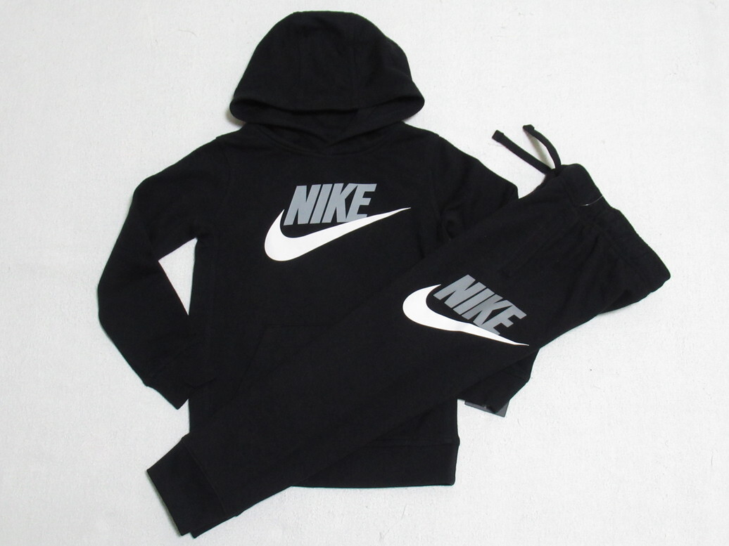NIKE キッズ パーカー パンツ セットアップ 黒 115 (6) ナイキ プルオーバー フリース 裏起毛 上下セット 6歳 86G703-023 86G704-023_画像1