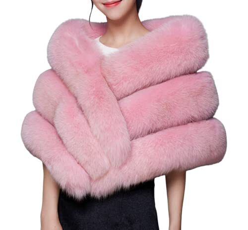 フェイク ファー ピンク マフラー フォックス 上品 ゆったり 大判 大きめ フリーサイズ ケープ マント ポケット 付き_画像1