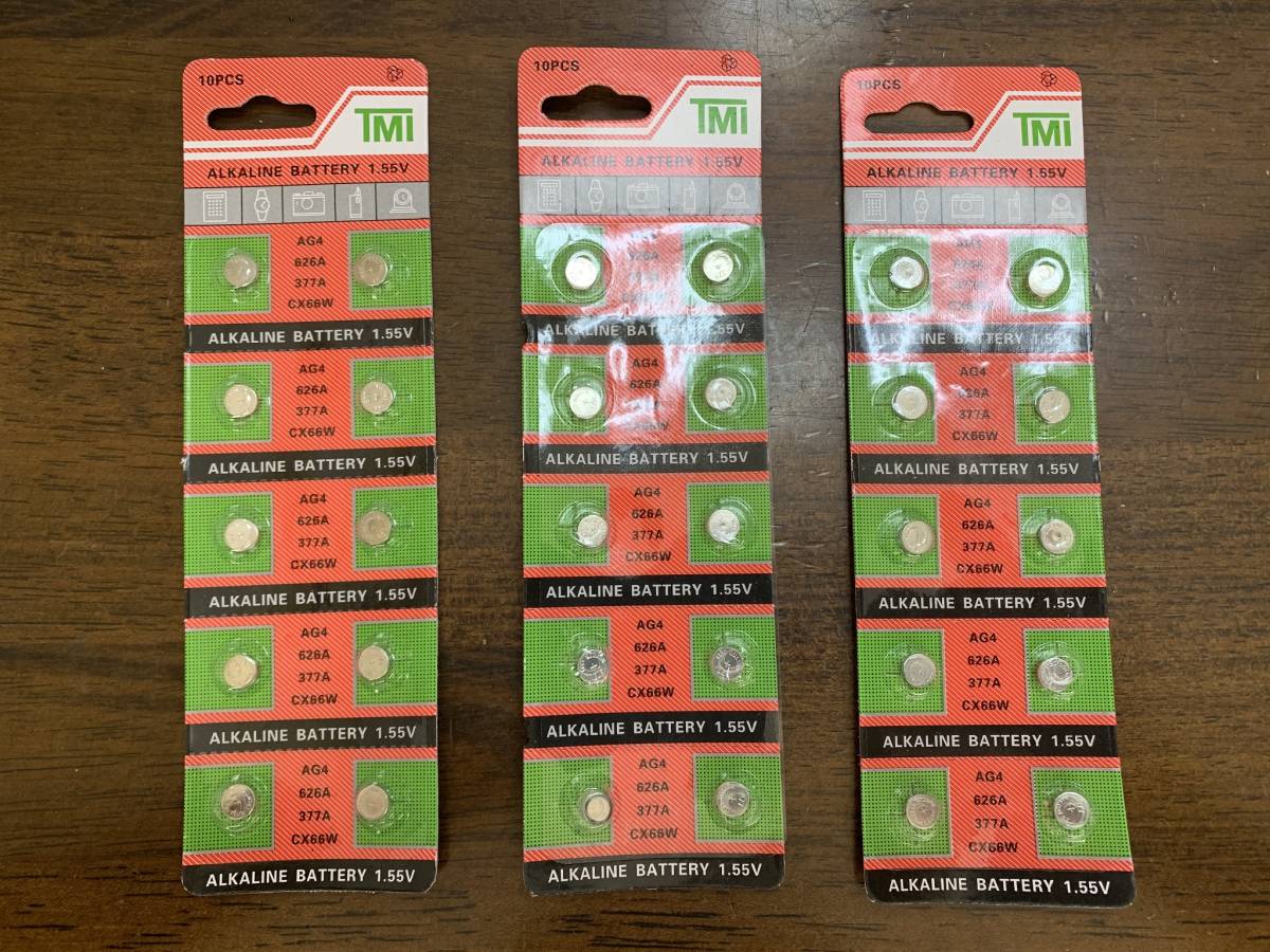 3シート30個 新品 AG4/SR626SW/377/SR66/LR626/LR66互換品 1.55V 時計用 ボタン電池 \384即決_画像1