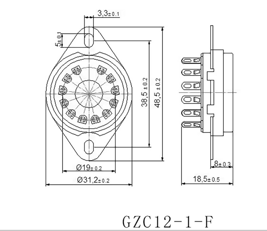 新品 真空管ソケット Compactron１２ピン 50CA10他 錫メッキ セラミック シャーシマウント上取付タイプ 中国製 GZC12-1-F　２個 \900即決_画像6
