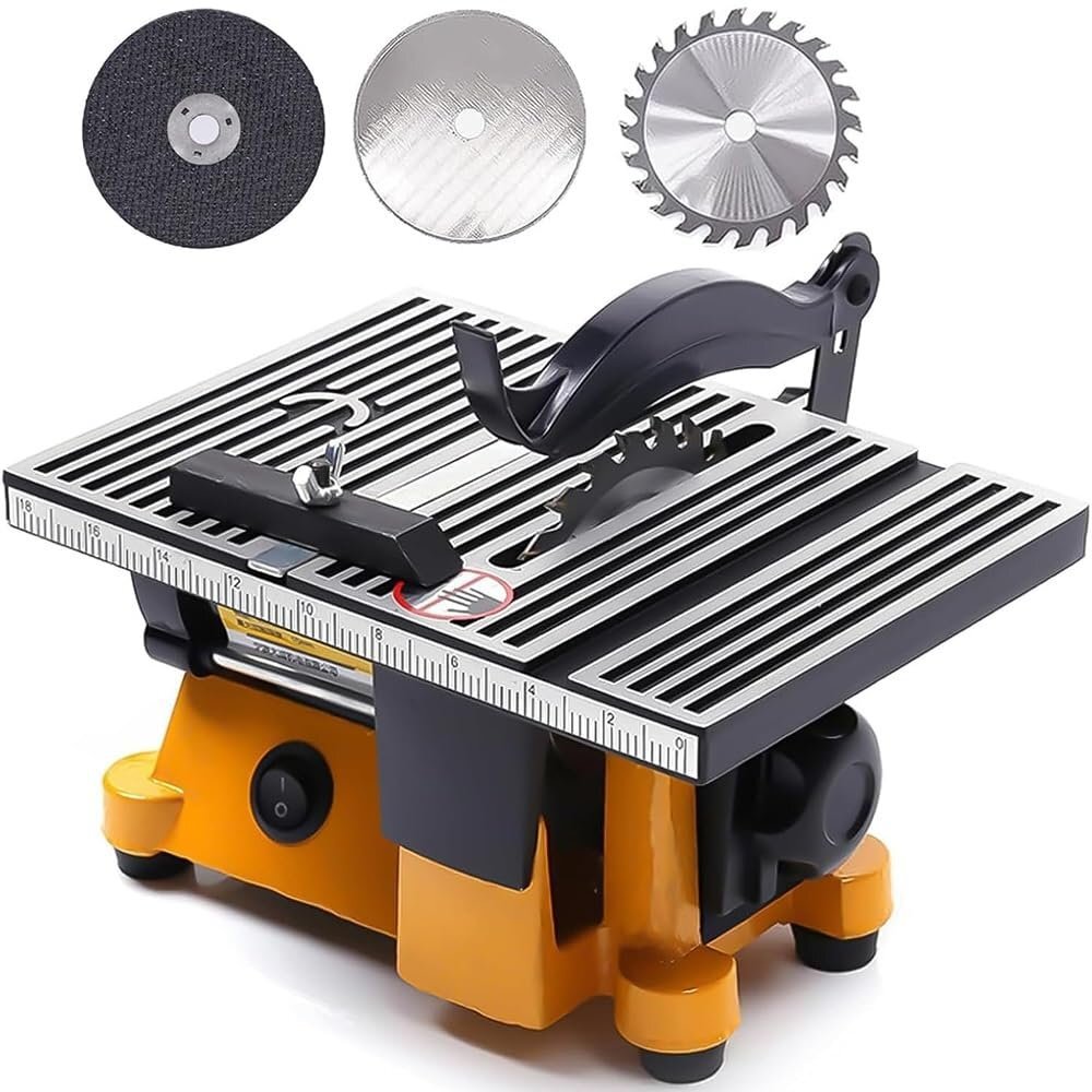 ミニテーブルソー 卓上 木材作業台 60W 小型卓上丸鋸盤 DIY 切断機切削工具 最大切断15mm 木材/PCBボード/アクリル板/プラスチック/金属用_画像1