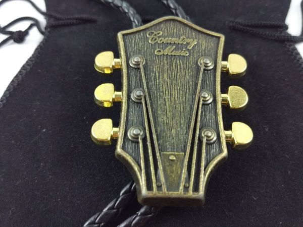 アンティーク紐ループタイ ボロタイ ギターヘッド ゴールド DM便発送_画像1