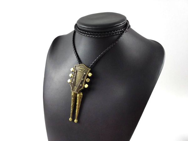 アンティーク紐ループタイ ボロタイ ギターヘッド ゴールド DM便発送_画像2