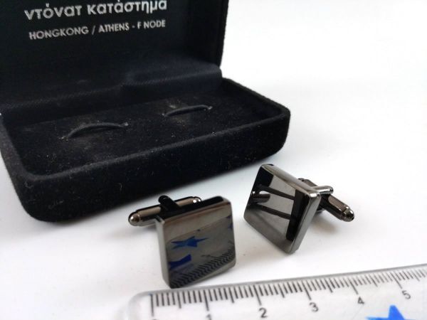 シンプルソリッドスクエア カフスボタン クロームブラック パーティーに_画像5