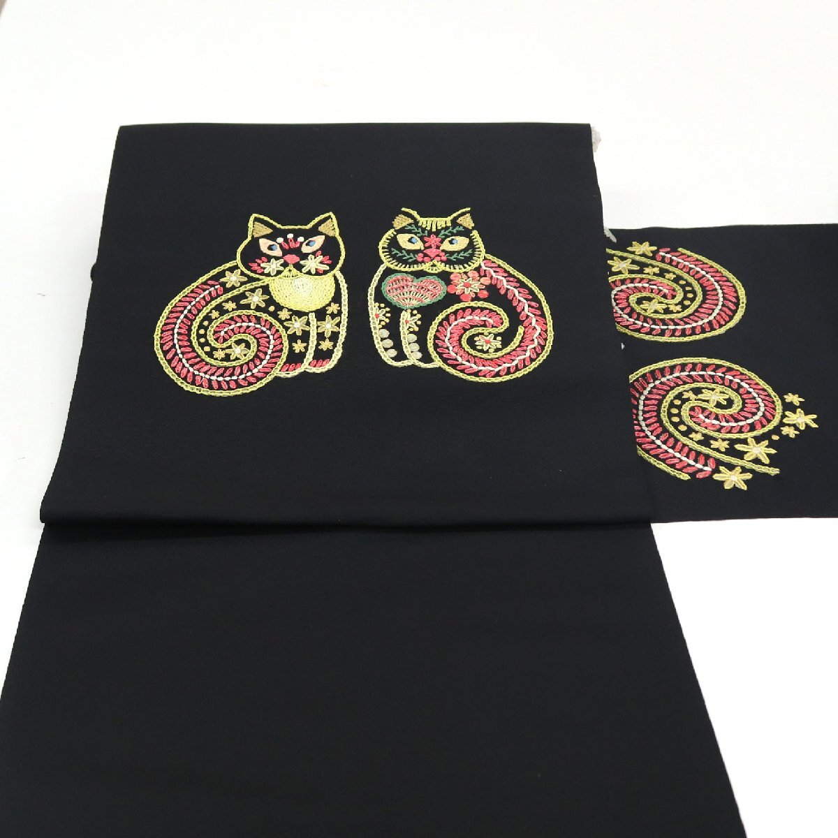 和遊館 ONK2597 京都 コマキ 刺繍 九寸 名古屋帯 猫_画像1