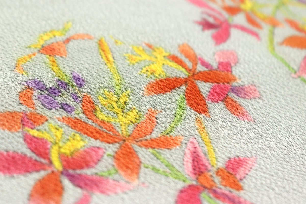 和遊館 ONK2600 稲垣光知子 千切屋 大塚生地 ちりめん地 染め 九寸 名古屋帯_画像4