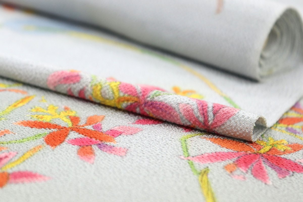 和遊館 ONK2600 稲垣光知子 千切屋 大塚生地 ちりめん地 染め 九寸 名古屋帯_画像3