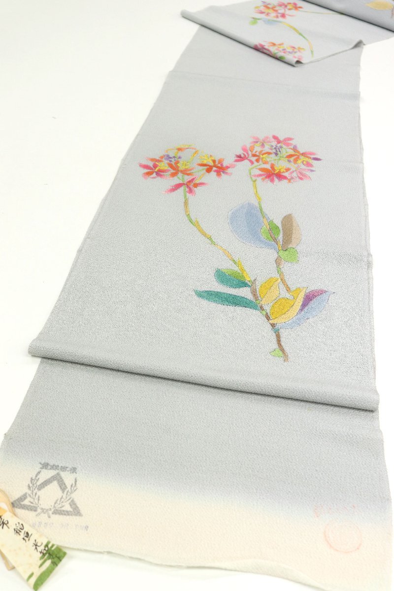 和遊館 ONK2600 稲垣光知子 千切屋 大塚生地 ちりめん地 染め 九寸 名古屋帯_画像2