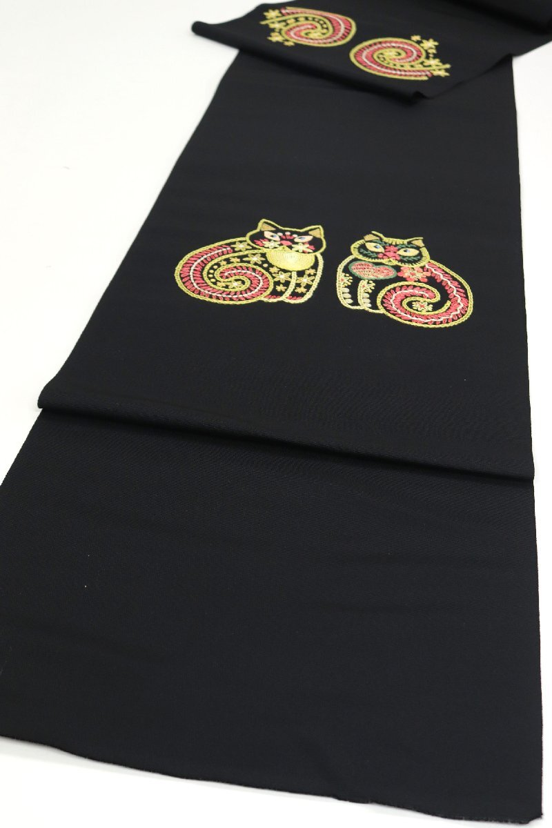 和遊館 ONK2597 京都 コマキ 刺繍 九寸 名古屋帯 猫_画像2