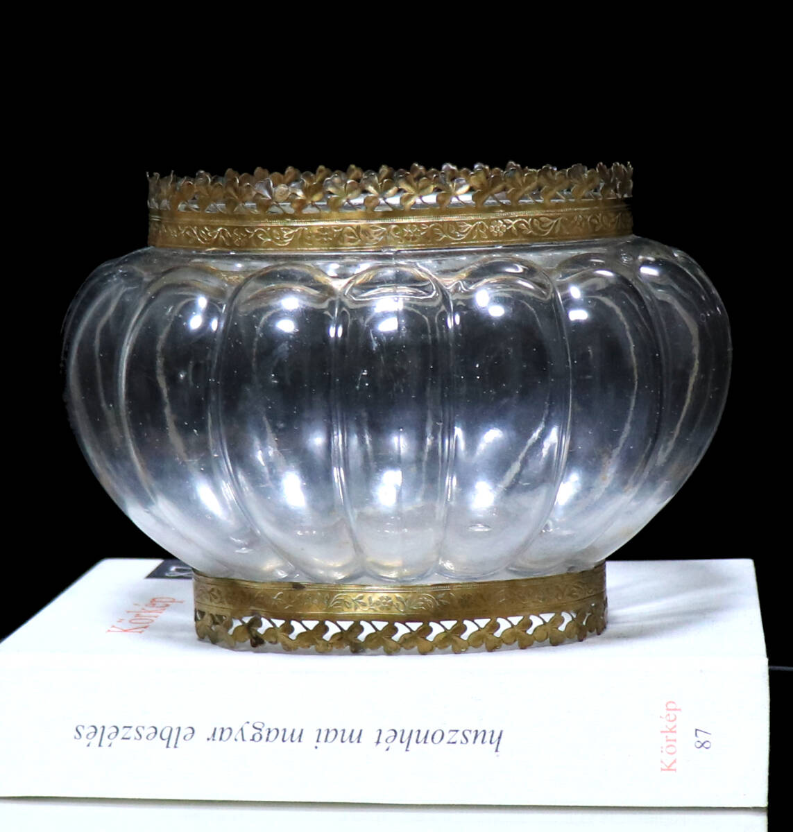 オールド・バカラ(BACCARAT) 1880年 ブロンズ装飾 大型鉢 センターピース リブ装飾 小物入れ 花瓶 アートピース アンティーク 春海商店