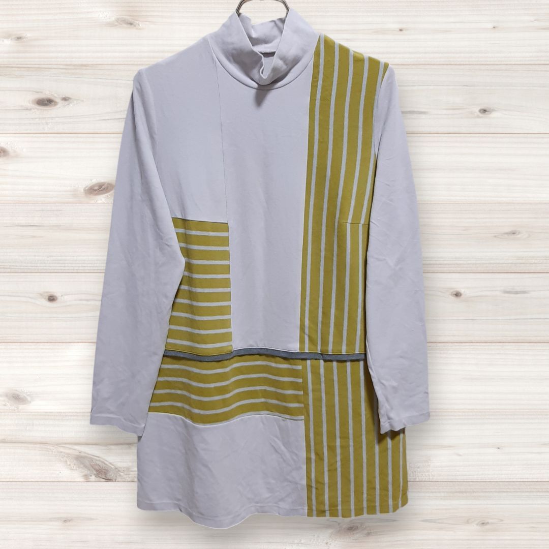 C1303 セモアージュ C'est moijeu Tシャツ 長袖 ロンT グレー ボーダー ストライプ ハイネック タートルネック_画像1