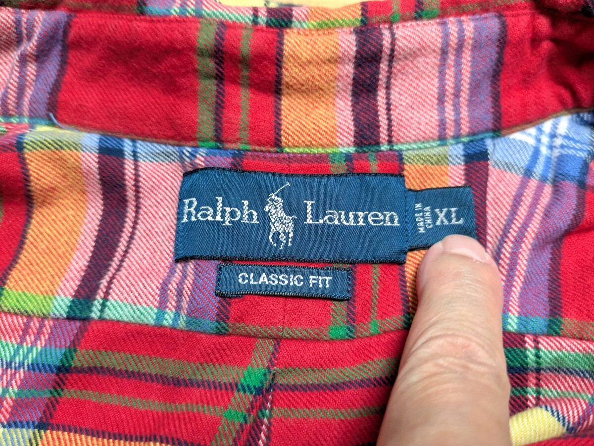 Polo Ralph Lauren ポロ・ラルフローレン 薄手ネルシャツ 赤系 XL_画像4