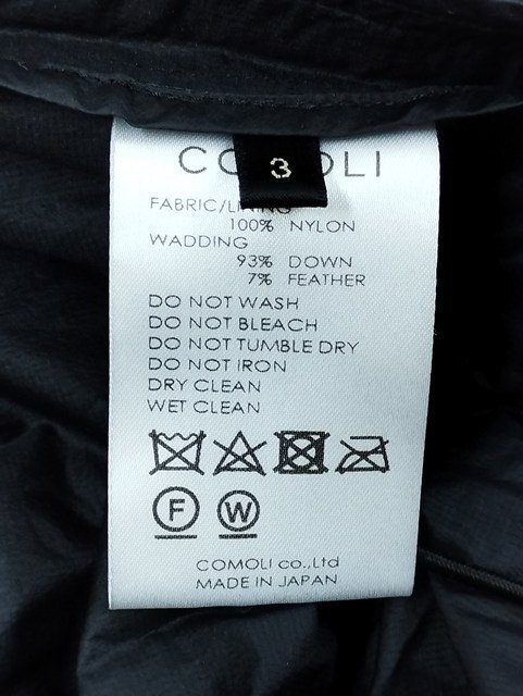 G583c [秋冬][人気] COMOLI コモリ ダウンジャケット 3 ブラック 22AW W03-04008 | アウター G_画像4