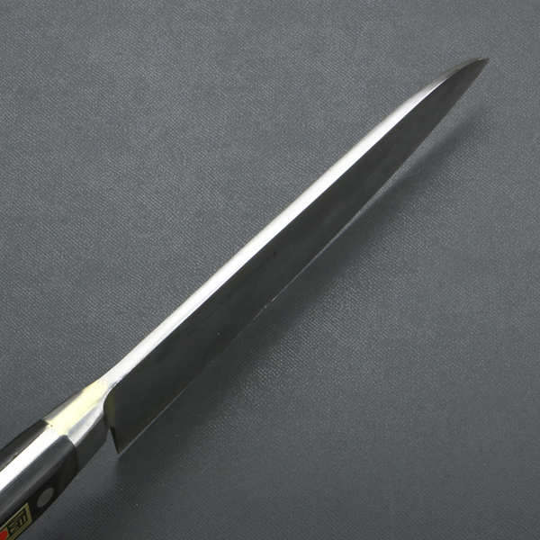 武蔵国光月作 洋出刃包丁 両刃 210mm 全鋼 真鍮ロウ付け共口金付き パッカー柄_画像4