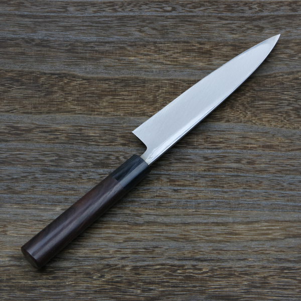 重勝 貝裂き包丁 片刃 150mm 白紙鋼 鋼付 積層鋼 八角紫檀柄_画像2