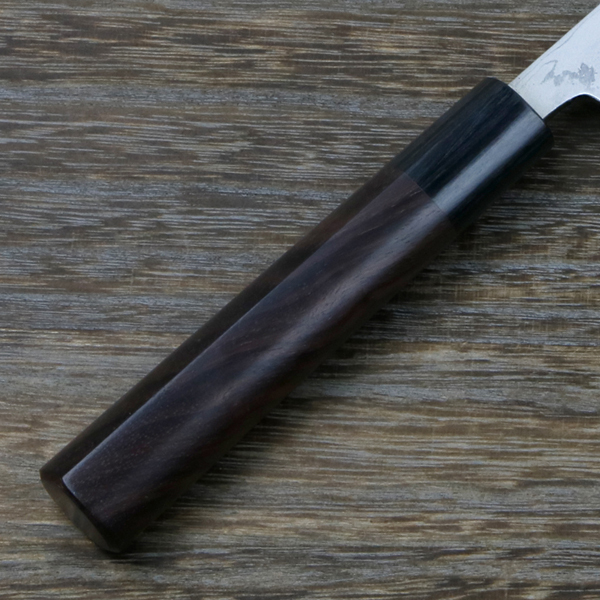 重勝 貝裂き包丁 片刃 150mm 白紙鋼 鋼付 積層鋼 八角紫檀柄_画像5