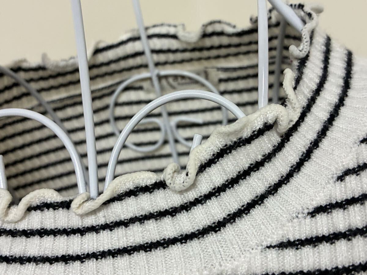 アクシーズファム☆フェイクパール飾りボーダープチスタンドメローニットプルオーバートップス☆used _画像3