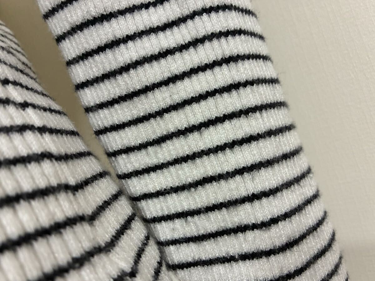 アクシーズファム☆フェイクパール飾りボーダープチスタンドメローニットプルオーバートップス☆used _画像4