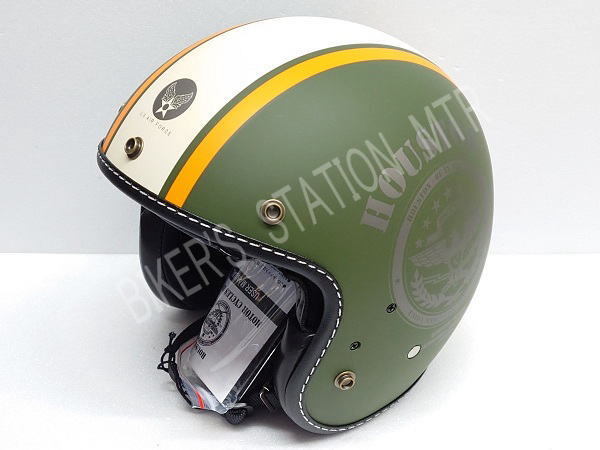 セールプライス! HOUSTON ヒューストン HTVH-2021 インナーバイザージェットヘルメット カーキーアイボリーオレンジ フリーサイズ 管理T_画像2