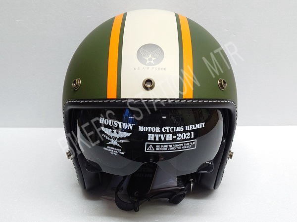 セールプライス! HOUSTON ヒューストン HTVH-2021 インナーバイザージェットヘルメット カーキーアイボリーオレンジ フリーサイズ 管理T_画像3